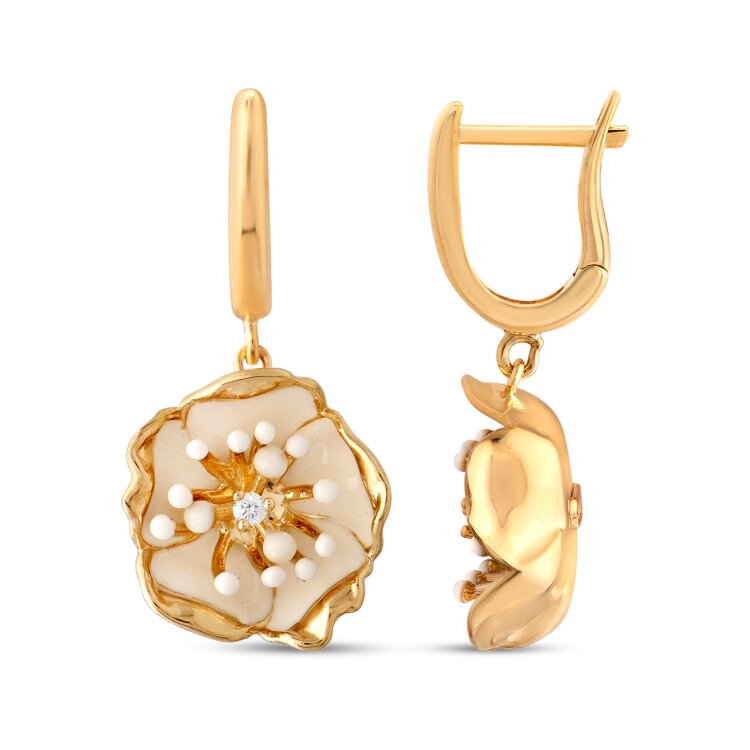 Серьги Roberto Bravo White Dreams с эмалью и бриллиантами Серьги Roberto Bravo White Dreams с эмалью и бриллиантами