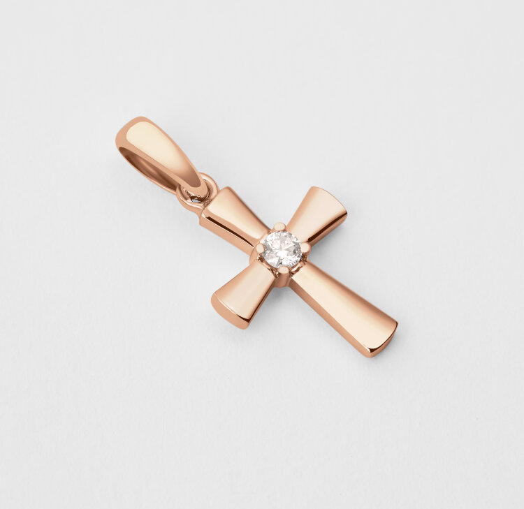 Хрестик з червоного золота, з діамантом 116972421