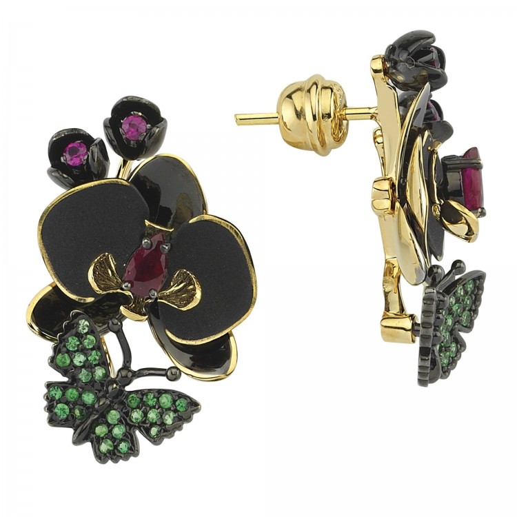 Серьги Roberto Bravo Black Orchid с сапфирами и рубинами.